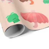 Im Regen- Pilz-Regenschirm-Muster- Orange Geschenkpapier (Rolleneckpunkt)