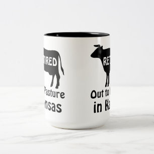 Im Ruhestand auf die Weide Kansas Lustiger Kuh-Ruh Zweifarbige Tasse