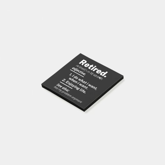 im Ruhestand. Definition lustiger Vorruhestand Post-it Klebezettel (angewinkelt)