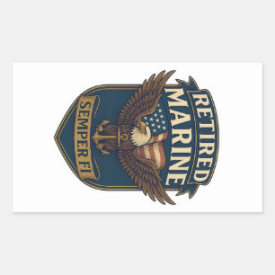 Im Ruhestand Semper Fi Marine über Adler und Flagg Rechteckiger Aufkleber