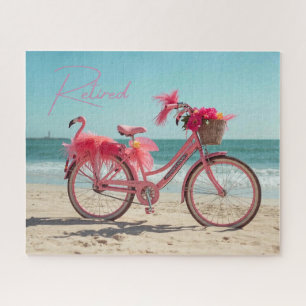 Im Ruhestand stehendes süßes rosa Flamingo-Fahrrad Puzzle