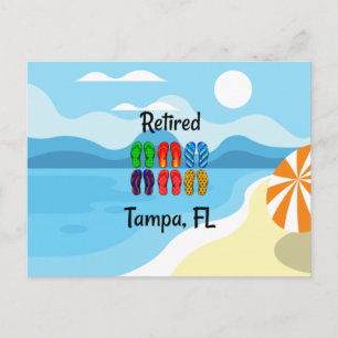Im Ruhestand--Tampa, FL, farbenfrohe Flip-Flops, Postkarte