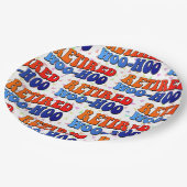 Im Ruhestand Woo Hoo Vintage Groovy Text Pappteller (Schrägansicht)
