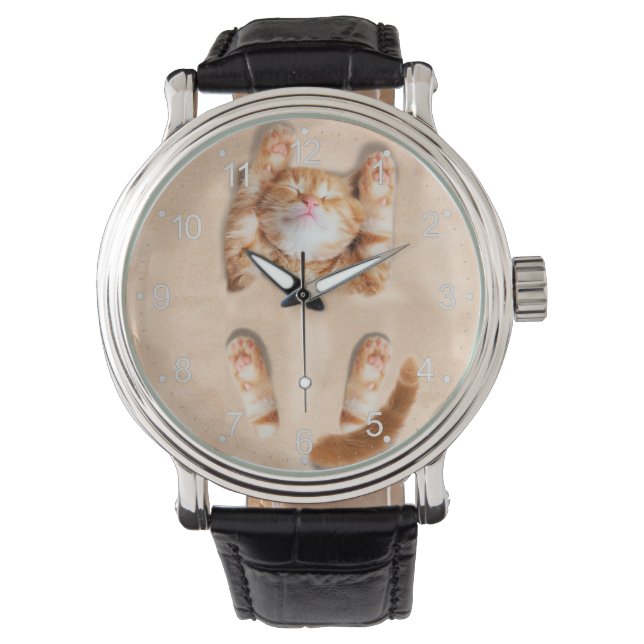 Im Sand begrabene Katze Armbanduhr (Vorderseite)
