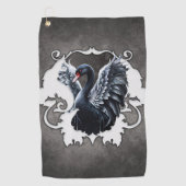 Im Schatten der Eleganz: Ein schwarzer Schwan. Golfhandtuch (Vorderseite)