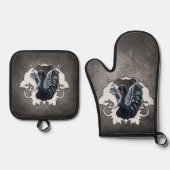 Im Schatten der Eleganz: Ein schwarzer Schwan. Ofenhandschuh & Topflappen-Set (Vorderseite)