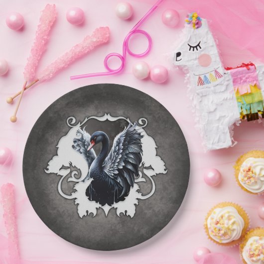 Im Schatten der Eleganz: Ein schwarzer Schwan. Pappteller (Party)