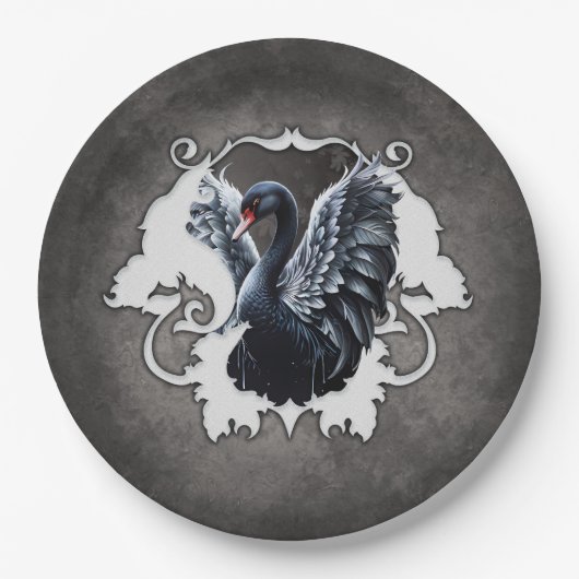 Im Schatten der Eleganz: Ein schwarzer Schwan. Pappteller (Vorderseite)