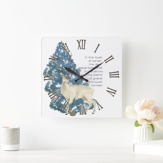Im Schnee Verlassen Hirschfußabdrücke Quadratische Wanduhr (Zuhause)