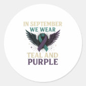 Im September tragen wir Aquamarin und Lila Runder Aufkleber (Vorderseite)