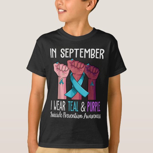 Im September tragen wir Aquamarine und Lila Selbst T-Shirt (Vorderseite)