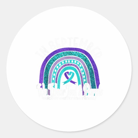 Im September tragen wir Aquamarinen & Lila Sel Runder Aufkleber (Vorderseite)