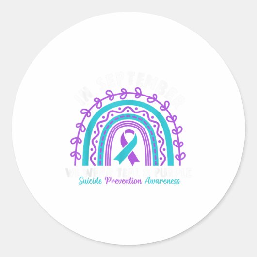 Im September tragen wir Aquamarinen Lila Ribbon-Su Runder Aufkleber (Vorderseite)