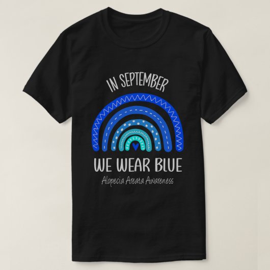 Im September tragen wir blaue Alopecia Areata Awar T-Shirt (Design vorne)