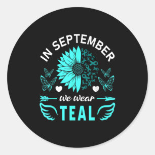 Im September tragen wir ein Aquamarines Ovarialkar Runder Aufkleber