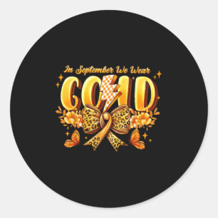 Im September tragen wir Gold Coquette Bow Childhoo Runder Aufkleber