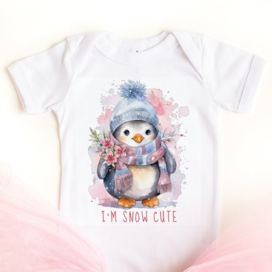 I'm Snow Cute Watercolor Winter Holiday Penguin Baby Strampler