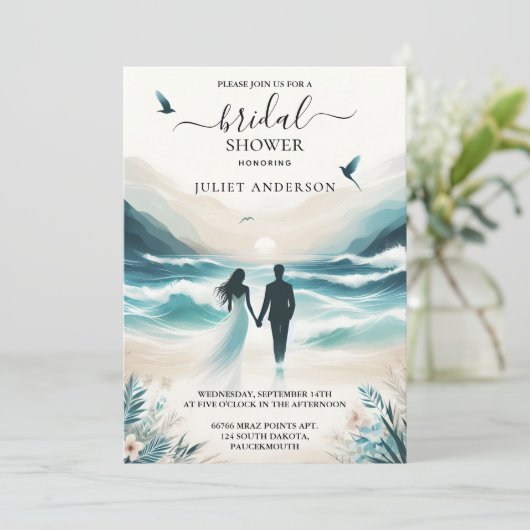 Im Sommer Ocean Beach Blue Water Brautparty Einladung (Stehend Vorderseite)