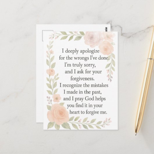 I'm Sorry/Apology\ Forgiveness Floral Postkarte (Vorderseite/Rückseite Beispiel)