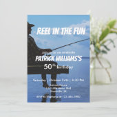Im Spaß Sunset Fisherman zum 50. Geburtstag Einladung (Stehend Vorderseite)