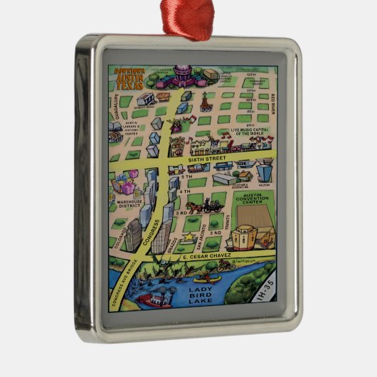 Im Stadtzentrum gelegene Cartoon-Karte Austins Silbernes Ornament (Rechts)
