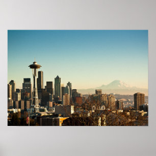 Im Stadtzentrum gelegene Seattle-Skyline und Poster