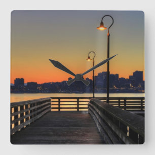 Im Stadtzentrum gelegene Skyline Seattles Quadratische Wanduhr