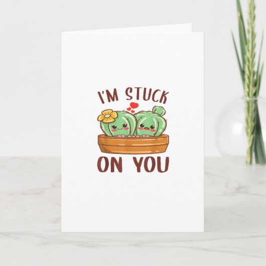 Im Stuck On You Cactus Succulent Valentines Day Cu Karte (Vorderseite)