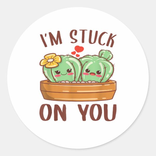 Im Stuck On You Cactus Succulent Valentines Day Cu Runder Aufkleber (Vorderseite)