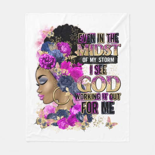 Im Sturm Königin Schwarz Melanin Frau Brown Haut Fleecedecke (Vorderseite)