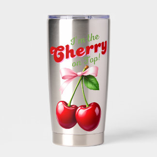 I'm the Cherry on Top - Kirschen mit rosa Schleife Thermobecher