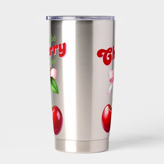 I'm the Cherry on Top - Kirschen mit rosa Schleife Thermobecher (Rechts)