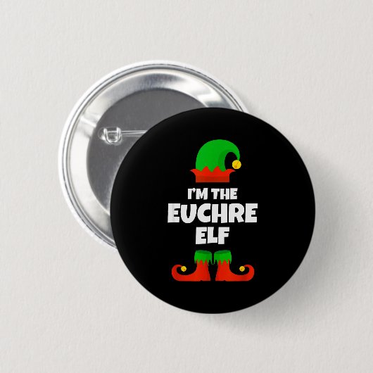 I'm The Euchre Elf Family Pajama Christmas Funny P Button (Vorne & Hinten)
