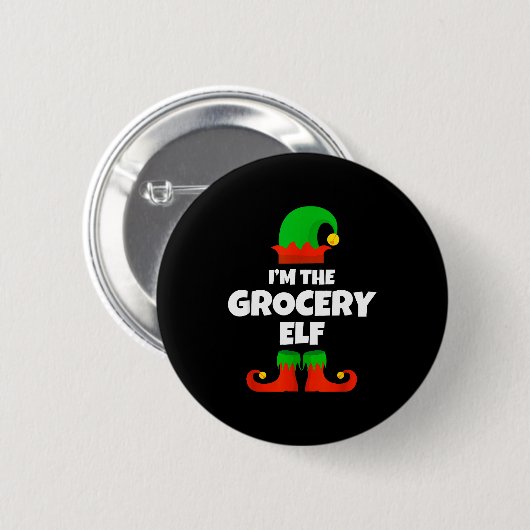 I'm The Grocery Elf Family Pajama Christmas Funny Button (Vorne & Hinten)