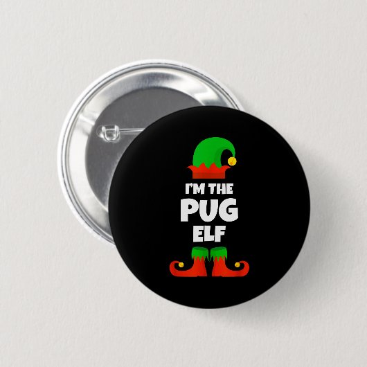 I'm The Pug Elf Family Pajama Christmas Funny Dog Button (Vorne & Hinten)