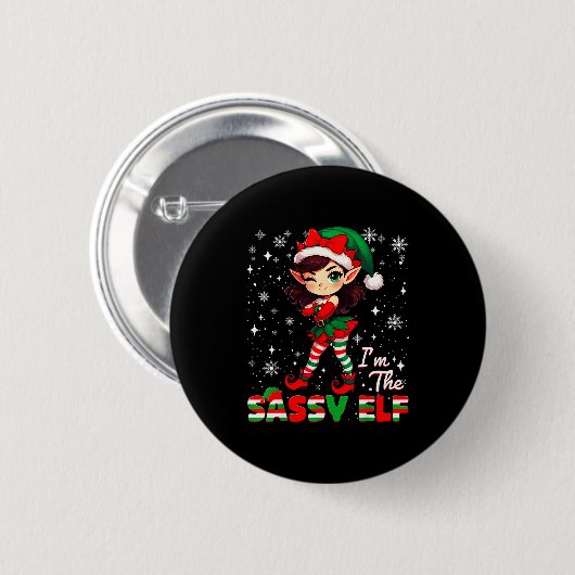 Im The Sy Elf Cute Snowflake Christmas Xmas Girl W Button (Vorne & Hinten)