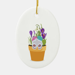 Im Topf sonnig mit Gräsern, Blume. Keramik Ornament