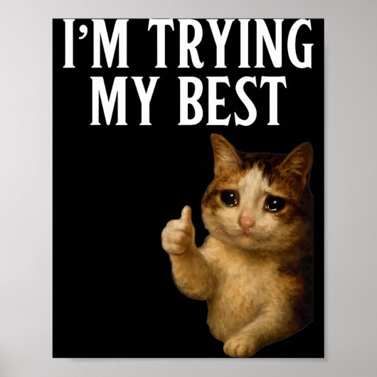 I'm Trying My Funny Crying Cat Meme Men Women Kids Poster (Vorne)