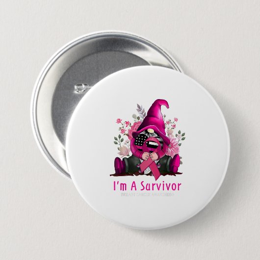 Im Überlebende Gnome Pink Ribbon Breast Cancer A Button (Vorne & Hinten)