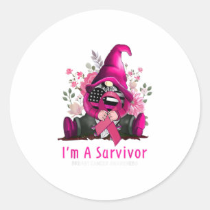 Im Überlebende Gnome Pink Ribbon Breast Cancer A Runder Aufkleber