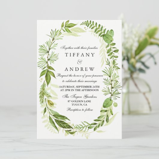 Im Wald Leaf Wreath Wedding Einladung (Stehend Vorderseite)