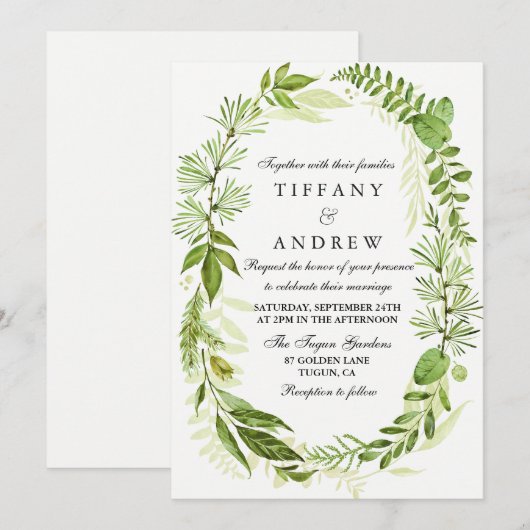 Im Wald Leaf Wreath Wedding Einladung (Vorne/Hinten)
