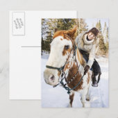Im Winter auf Pferd Postkarte (Vorne/Hinten)