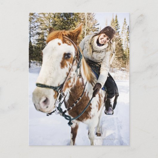 Im Winter auf Pferd Postkarte (Vorderseite)