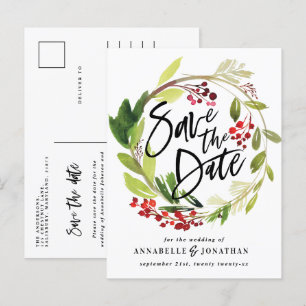 im Winter botanisches Blattrot, grün, gerettet Ankündigungspostkarte