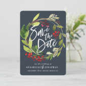 im Winter botanisches Blattrot, grün, gerettet Save The Date (Stehend Vorderseite)