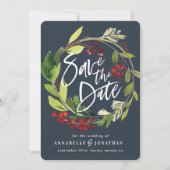 im Winter botanisches Blattrot, grün, gerettet Save The Date (Vorderseite)