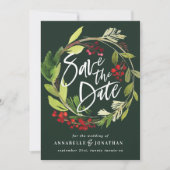 im Winter botanisches Blattrot, grün, gerettet Save The Date (Vorderseite)