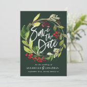 im Winter botanisches Blattrot, grün, gerettet Save The Date (Stehend Vorderseite)