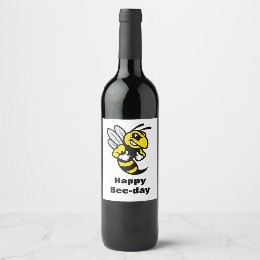 Imabee Reversed Funny Bee Birthday Geschenk Weinetikett (Vorderseite)